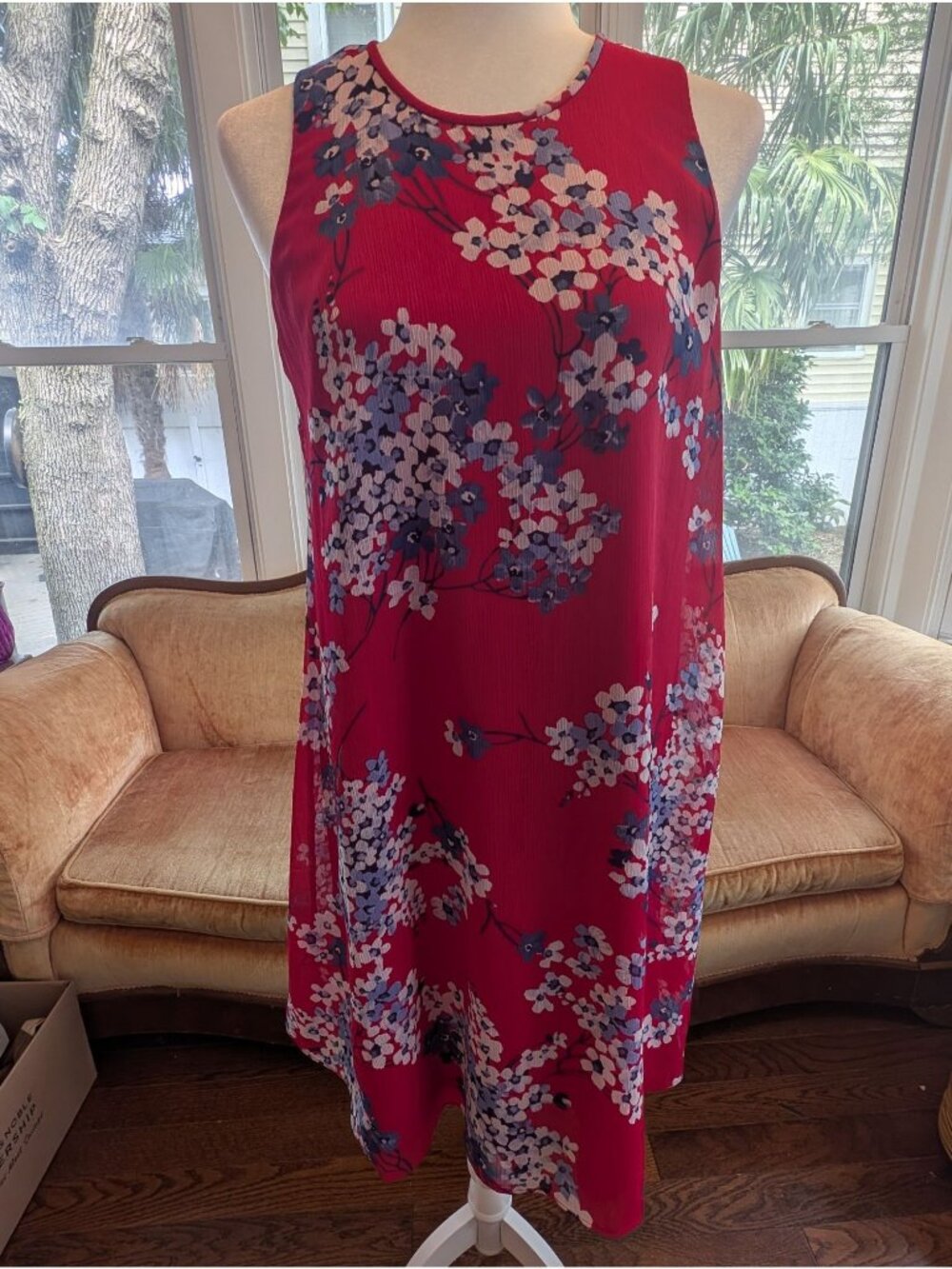 Tommy Hilfiger Red & Blue Floral Shift Dress Size 6 Sleeveless A-line Flowing